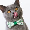 St. Patrick's Day Pet Bow Tie - "Shamrock Shore " - Mini Shamrocks on White w/ Green Center Tie - Detachable Bowtie for Cats + Dogs