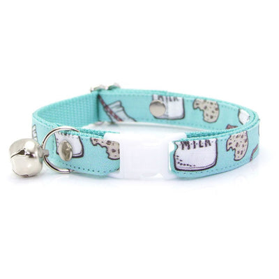 MBC Rack - (8-13 Inch) Pet Collar - "Cookies & Milk - Mint" - (WHITE BREAKAWAY Clasp / SILVER Hardware Accents / Round Metal Split Ring) - Sold As Configured - Final SALE