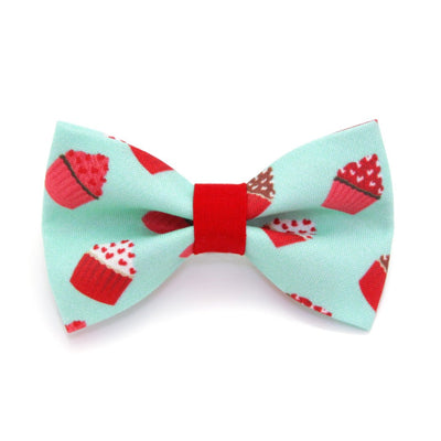 Valentine's Day Cat Bow Tie - "Hey Cupcake - Mint" - Cupcakes on Mint Bowtie / For Cats + Small Dogs / Removable (One Size)