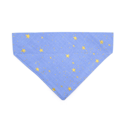 Rifle Paper Co® Pet Bandana - "Dusk" - Periwinkle Blue w /  Gold Stars Bandana for Cat + Small Dog / Slide-on Bandana / Over-the-Collar (One Size)