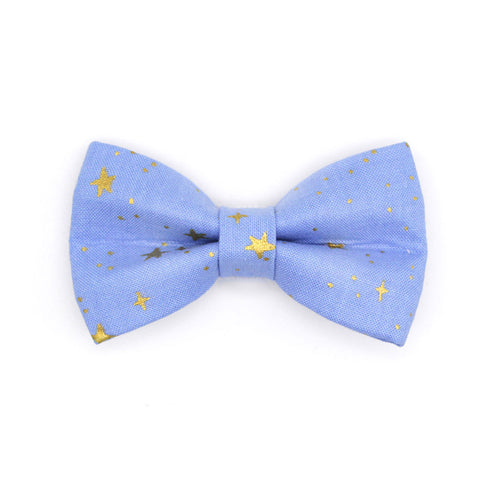 Rifle Paper Co® Pet Bow Tie - "Dusk" - Gold Stars on Periwinkle Blue Bow Tie for Cat / For Cats + Small Dogs (One Size)