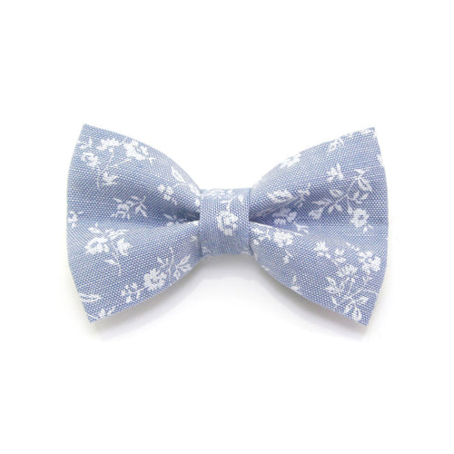 Chambray Cat Bow Tie - "Fairfield" - Light Blue Floral Cat Collar Bow Tie / Kitten Bow / Small Dog Bowtie / Wedding / Removable (One Size)