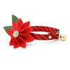 Cat Collar + Flower Set - "Festive Cranberry" - Holiday Red Candy Stripe Cat Collar + Specialty Christmas Red Poinsettia Felt Flower (Detachable)