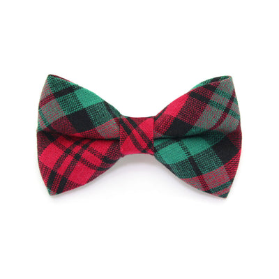 Holiday Pet Bow Tie - "Fireside" - Red & Green Plaid Bowtie for Pet Collar / Christmas / For Cats + Small Dogs / Removable (One Size)