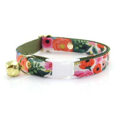 MBC Rack - (8-13 Inch) Pet Collar - "Garden Party" - (WHITE BREAKAWAY Clasp / GOLD Hardware Accents / Round Metal Split Ring) - Sold As Configured - Final SALE