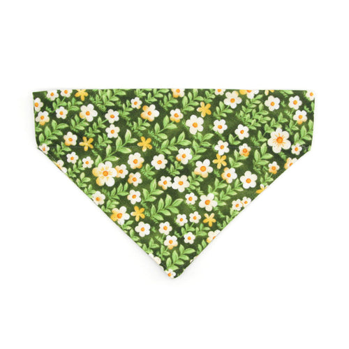 Pet Bandana - "Hazel" - Green Floral Bandana for Cat + Small Dog / Spring + Summer / Slide-on Bandana / Over-the-Collar (One Size)