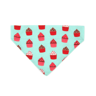 Pet Bandana - "Hey Cupcake - Mint" - Valentine's Day Cupcake Bandana for Cat + Small Dog / Birthday / Slide-on Bandana / Over-the-Collar (One Size)