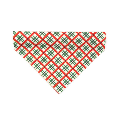 Pet Bandana - "Holiday Road" - Red & Green Plaid Bandana for Cat + Small Dog / Christmas / Slide-on Bandana / Over-the-Collar (One Size)