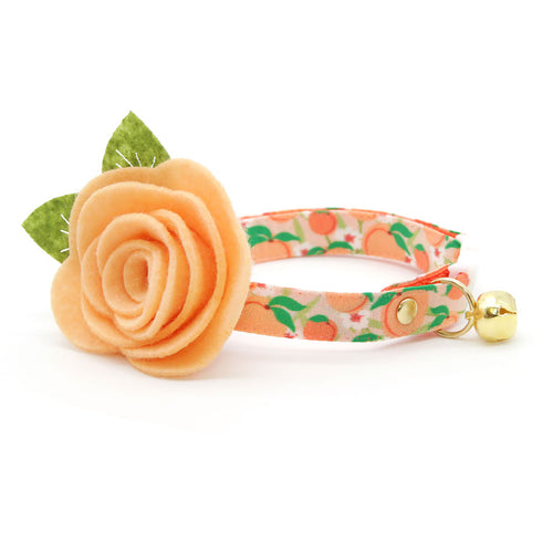 Cat Collar + Flower Set - "Just Peachy" - Peach Fruit Cat Collar w/ Peach Felt Flower (Detachable)