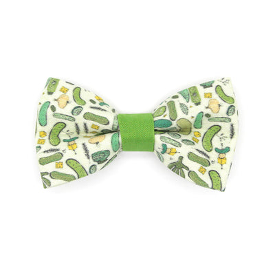 Pet Bow Tie - "Kind of a Big Dill" - Green Pickle Bow Tie for Cat / Cucumber, Food / For Cats + Small Dogs (One Size)