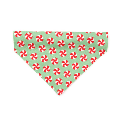 Pet Bandana - "Peppermint Twist" - Red & Green Christmas Candy for Cat + Small Dog / Holiday / Slide-on Bandana / Over-the-Collar (One Size)