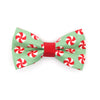 Christmas Pet Bow Tie - "Peppermint Twist" - Red & Green Holiday Candy Bowtie for Pet Collar / For Cats + Small Dogs / Removable (One Size)