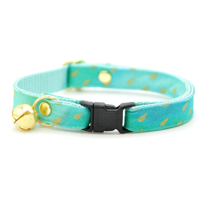 MBC Rack - (8-13 Inch) Pet Collar - "Splash - Aqua" - (BLACK BREAKAWAY Clasp / GOLD Hardware Accents / Round Metal Split Ring) - Sold As Configured - Final SALE