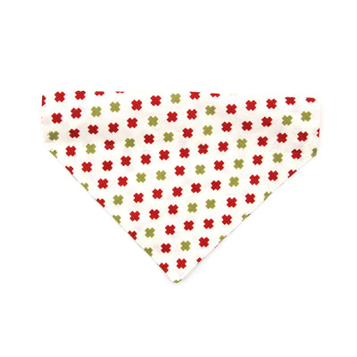 Pet Bandana - "Swiss Cross Christmas" - Red & Green Bandana for Cat + Small Dog / Holiday / Slide-on Bandana / Over-the-Collar (One Size)