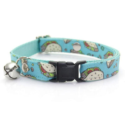 MBC Rack - (6-10 Inch) Pet Collar - "Taco Party Aqua" - (BLACK BREAKAWAY Clasp / SILVER Hardware Accents / Round Metal Split Ring) - Sold As Configured - Final SALE