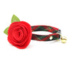 Cat Collar + Flower Set - "Telluride" - Christmas Plaid Cat Collar w/ Scarlet Red Felt Flower (Detachable) / Cat, Kitten + Small Dog Sizes