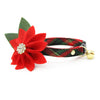 Cat Collar + Flower Set - "Telluride" - Holiday Plaid Cat Collar + Specialty Christmas Red Poinsettia Felt Flower (Detachable)