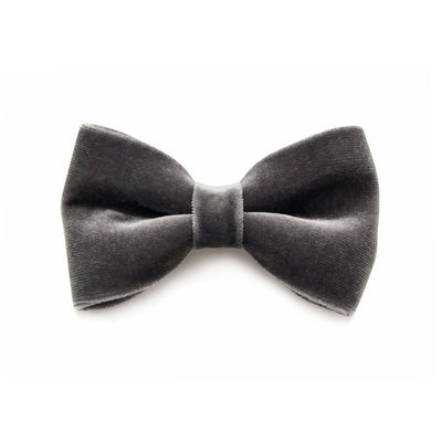 Pet Bow Tie - "Velvet - Storm Gray" - Dark Gray Velvet Bowtie / Wedding / For Cats + Small Dogs / Removable (One Size)