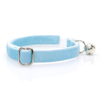 Cat Collar - "Velvet - Frosty Blue" - Luxe Sky Blue Velvet - Breakaway Buckle or Non-Breakaway - Cat + Small Dog Sizes