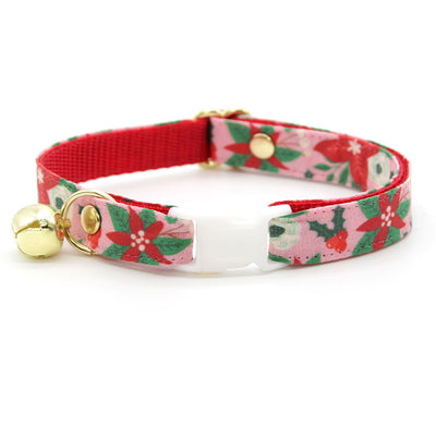 MBC Rack - (8-13 Inch) Pet Collar - "Winter Blooms - Pink" - (WHITE NON-BREAKAWAY Clasp / GOLD Hardware Accents / Metal D-Ring) - Sold As Configured - Final SALE