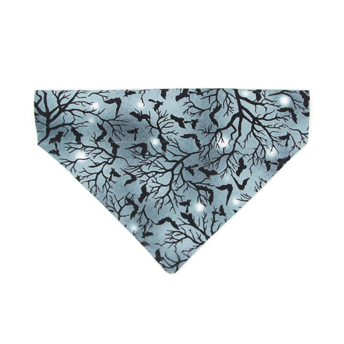 Halloween Pet Bandana - "Witching Hour" - Bats on Midnight Gray Bandana for Cat + Small Dog / Slide-on Bandana / Over-the-Collar (One Size)