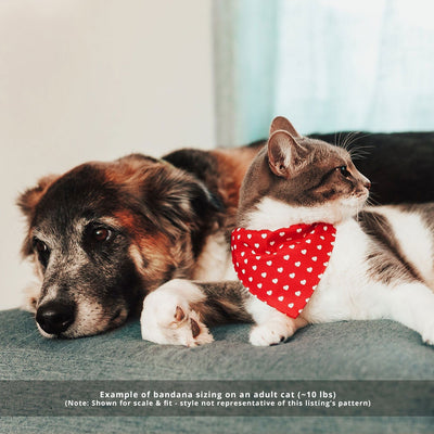 Holiday Cat Bandana - "Festive Cranberry" - Red Candy Striped Bandana for Cat + Small Dog / Christmas, Valentine's Day / Slide-On Over the Collar Bandana