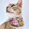 Cat Collar and Bunny Ear Bow Set - "Berry Bramble" - Strawberry & Blueberry Cat Collar w/ Matching Bunny Bow Tie / Summer Fruit, Patriotic, 4th of July, Red & Blue / Cat, Kitten + Small Dog Sizes
