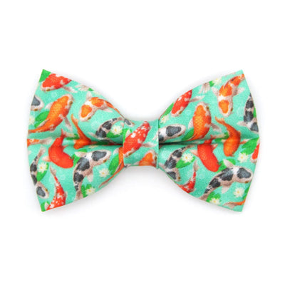 Fish Cat Bow Tie - "Koi Pond" - Goldfish Green Bow Tie for Cat / Asian, Japanese, Coi, Carp / Cat + Small Dog Bowtie