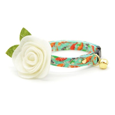 Fish Cat Collar - "Koi Pond" - Goldfish Green Cat Collar / Asian, Japanese, Nature, Carp / Breakaway Buckle or Non-Breakaway / Cat, Kitten + Small Dog Sizes