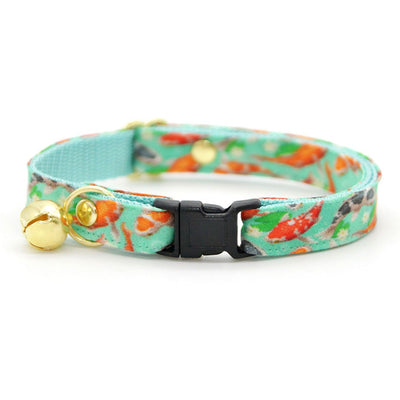 Fish Cat Collar - "Koi Pond" - Goldfish Green Cat Collar / Asian, Japanese, Nature, Carp / Breakaway Buckle or Non-Breakaway / Cat, Kitten + Small Dog Sizes