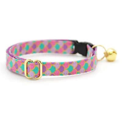 Mermaid Cat Collar - "Mermaid Song" - Pink, Teal, Lavender Purple Fish Scales Cat Collar / Breakaway Buckle or Non-Breakaway / Cat, Kitten + Small Dog Sizes