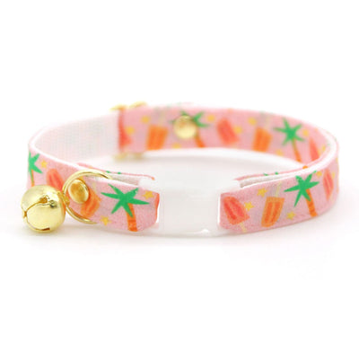 Popsicle Cat Collar - "Palms & Popsicles - Pink" - Palm Tree Tropical Cat Collar / Summer / Breakaway Buckle or Non-Breakaway / Cat, Kitten + Small Dog Sizes