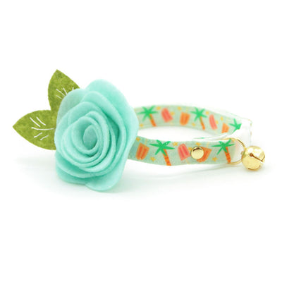 Tropical Cat Collar - "Palms & Popsicles - Green" - Palm Tree Popsicle Cat Collar / Summer, Food / Breakaway Buckle or Non-Breakaway / Cat, Kitten + Small Dog Sizes