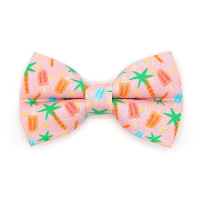 Popsicle Cat Bow Tie - "Palms & Popsicles - Pink" - Palm Tree Tropical Bow Tie for Cat / Summer Ice Cream Beach / Cat + Small Dog Bowtie
