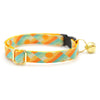 Sun Cat Collar + Flower Set - "Sunrise" - Boho Retro Sunset Yellow Cat Collar + Mint Felt Flower (Detachable) / Cat, Kitten + Small Dog Sizes