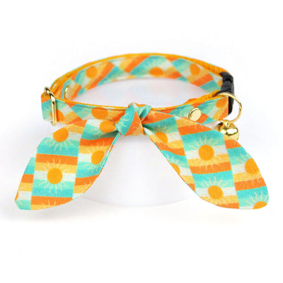 Cat Collar and Bunny Ear Bow Set - "Sunrise" - Boho Retro Sunset Yellow Cat Collar w/ Matching Bunny Bow Tie / Desert, Summer / Cat, Kitten + Small Dog Sizes