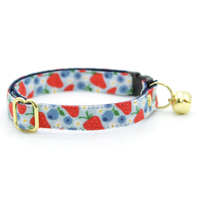 Bow Tie Cat Collar Set - "Berry Bramble" - Blueberry Cat Collar w/ Matching Bowtie / Summer Fruit, 4th of July, Red White & Blue / Cat, Kitten, Small Dog Sizes