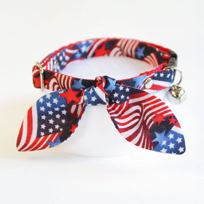 Cat Collar - "Stars & Stripes" - American USA Flag Patriotic Cat Collar / Independence Day, Red White & Blue 4th of July Cat Collar / Breakaway Buckle or Non-Breakaway / Cat, Kitten + Small Dog Sizes