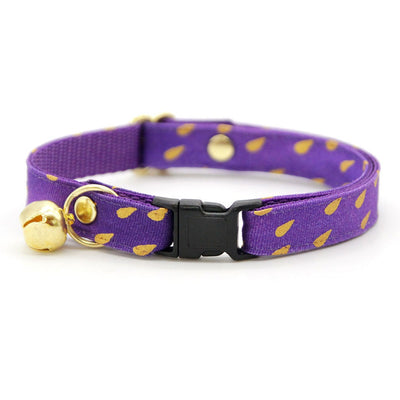 Cat Collar and Bunny Ear Bow Set - "Splash - Purple Rain" - Raindrops Cat Collar w/ Matching Bunny Bow Tie / Storm, Emo, Prince Fan / Cat, Kitten + Small Dog Sizes