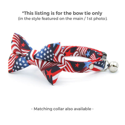 Pet Bow Tie - "Stars & Stripes" - Patriotic Bow Tie Cat Bow Tie / Independence Day, Election Day, USA Flag / For Cats + Small Dogs (One Size)