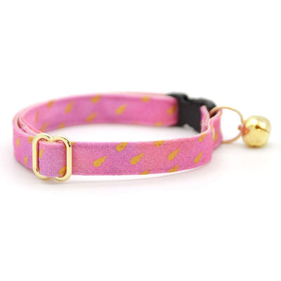 Pink Cat Collar - "Splash - Pink Ombre" - Aquatic Rain Water Droplets Gold & Pink Cat Collar / Breakaway Buckle or Non-Breakaway / Cat, Kitten + Small Dog Sizes