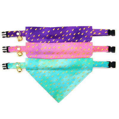 Pink Cat Collar - "Splash - Pink Ombre" - Aquatic Rain Water Droplets Gold & Pink Cat Collar / Breakaway Buckle or Non-Breakaway / Cat, Kitten + Small Dog Sizes