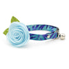 Tropical Cat Collar + Flower Set - "Blue Lagoon" - Hawaiian Tropical Cat Collar w/ Sky Blue Felt Flower (Detachable) / Cat, Kitten + Small Dog Sizes