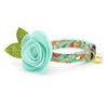 Fish Cat Collar + Flower Set - "Koi Pond" - Goldfish Green Cat Collar w/ Mint Felt Flower (Detachable) / Cat, Kitten + Small Dog Sizes