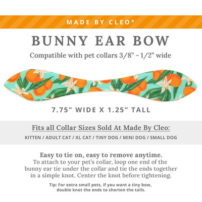 Cat Collar and Bunny Ear Bow Set - "Clementine Blossom" - Tropical Citrus Fruit Clementine Cat Collar with Matching Bunny Bow Tie / Summer / Cat, Kitten + Small Dog Sizes