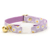 Cat Collar and Bunny Ear Bow Set - "Daisies - Purple" - Floral Light Purple Daisy Cat Collar with Matching Bunny Bow Tie / Spring, Easter, Summer / Cat, Kitten + Small Dog Sizes