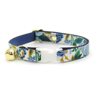 Cat Collar and Bunny Ear Bow Set - "Indigo Garden" - Rifle Paper Co® Blue Floral Cat Collar with Matching Bunny Bow Tie / Cat, Kitten + Small Dog Sizes