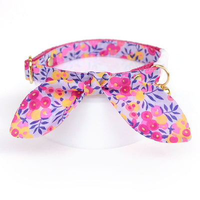 Cat Collar and Bunny Ear Bow Set - "Margeaux" - Purple & Hot Pink Floral Cat Collar with Matching Bunny Bow Tie / Cat, Kitten + Small Dog Sizes