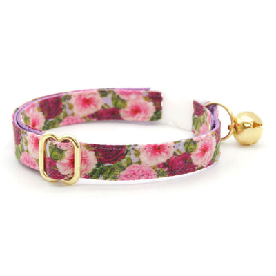 Cat Collar and Bunny Ear Bow Set - "Pretty in Peony - Purple" - Peonies Floral Cat Collar with Matching Bunny Bow Tie / Cat, Kitten + Small Dog Sizes