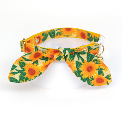 Cat Collar and Bunny Ear Bow Set - "Sunflowers" - Yellow Floral Cat Collar with Matching Bunny Bow Tie / Summer, Fall / Cat, Kitten + Small Dog Sizes